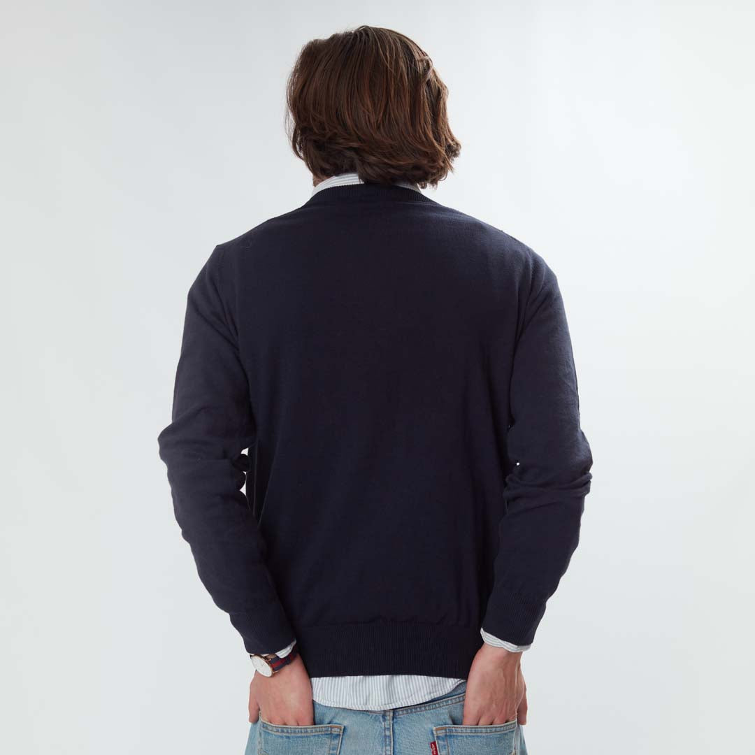 6128 Navy Crew Neck Neck Detailed Jumper