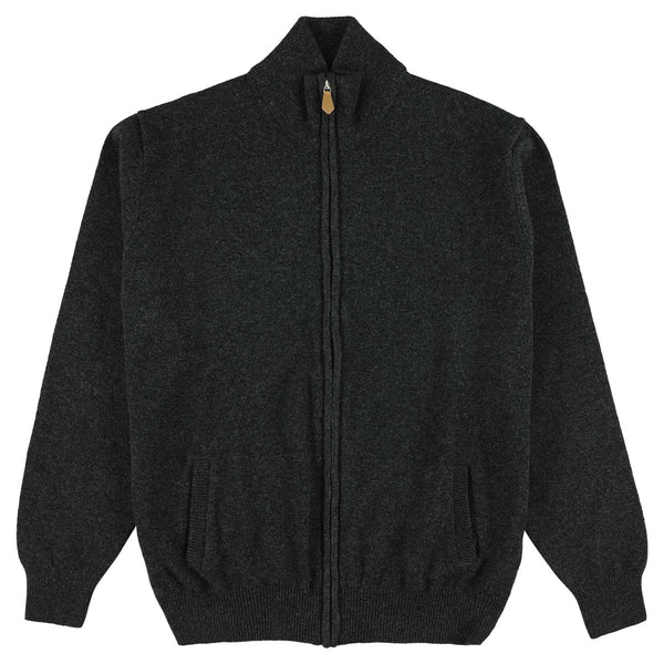 Lana d'agnello cardigan con zip - Charcoal