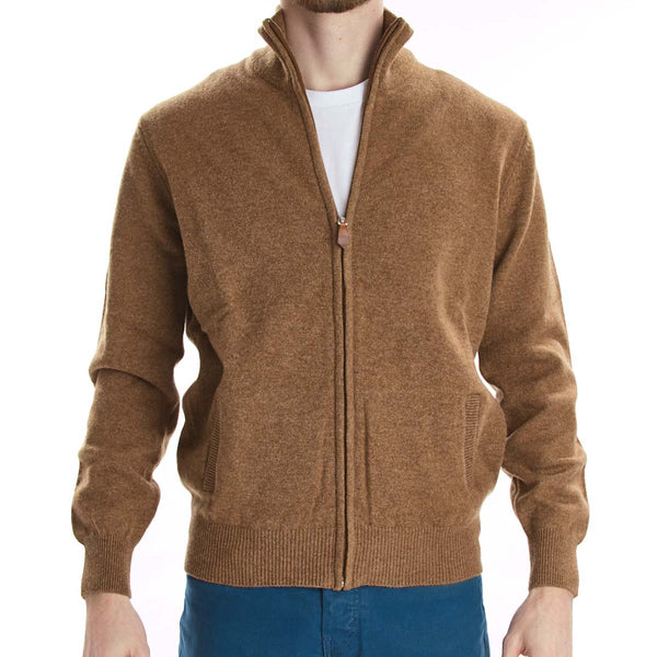 Lana d'agnello cardigan con zip - Driftwood