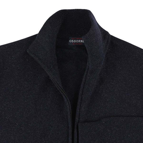 Lana d'agnello cardigan con zip - Indigo Melange
