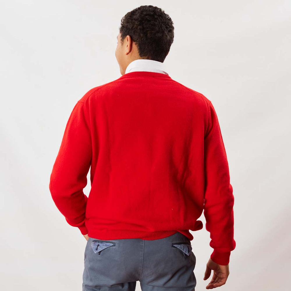 Lana d'agnello collo a V - Tartan Scarlet