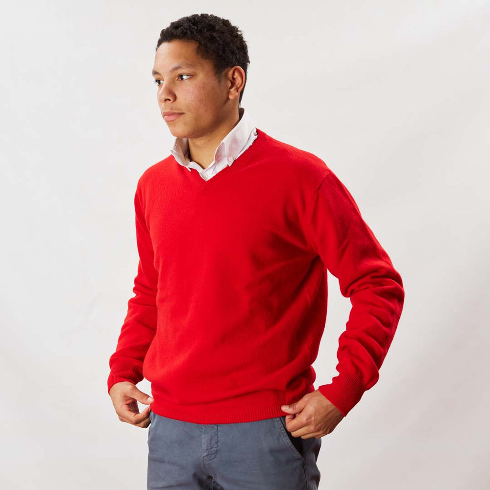 Lana d'agnello collo a V - Tartan Scarlet