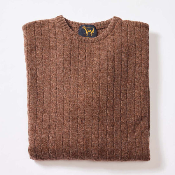 Lambswool small cable crew neck - Tobacco
