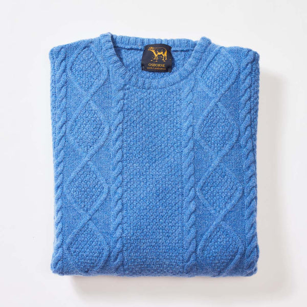 Lambswool large cable crew neck - River