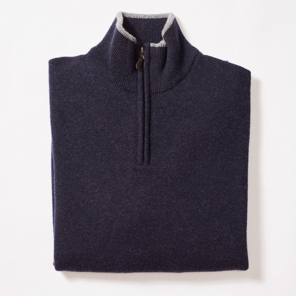 Lana d'agnello zip a un quarto - Indigo Melange/Grey Mix