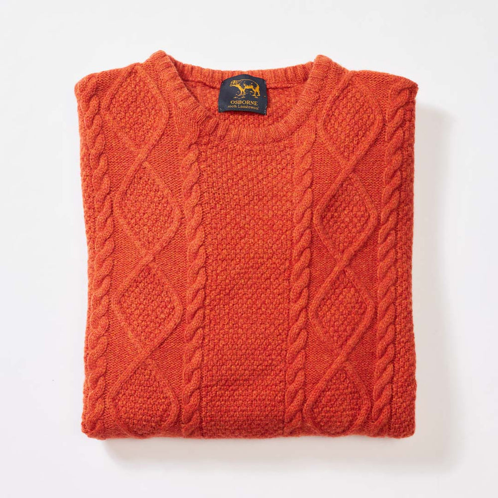 Lambswool large cable crew neck - Ember