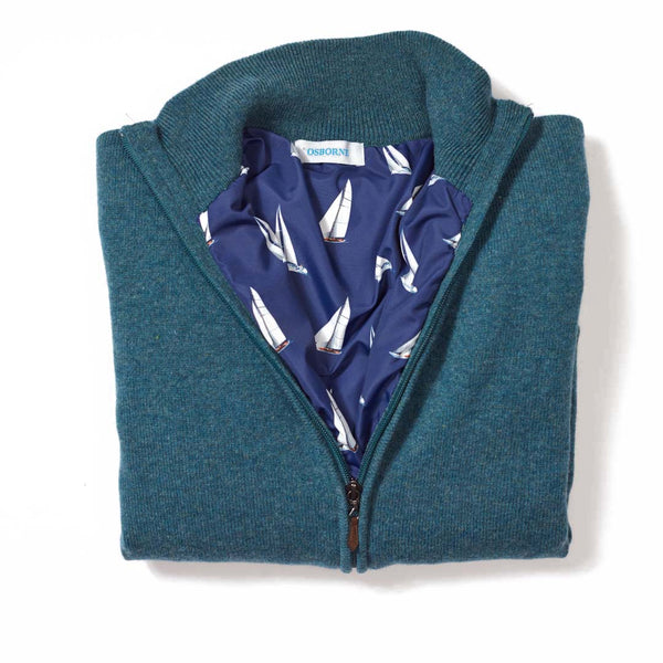 Lambswool windstopper zipped cardigan women - Hunter - Boat lining