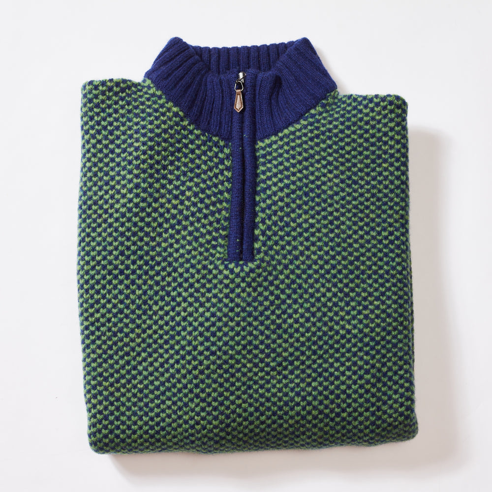 Lana d'agnello zip a un quarto - Watercress/Dark Cobalt