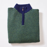Lana d'agnello zip a un quarto - Watercress/Dark Cobalt
