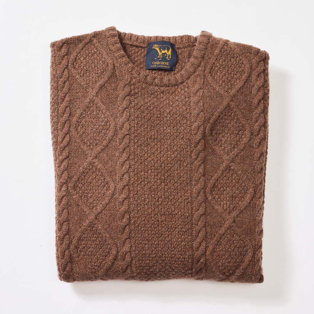 Lambswool large cable crew neck - Tobacco