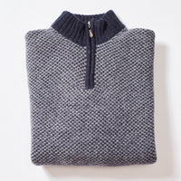 Lana d'agnello zip a un quarto - Grey Mix/Indigo Melange