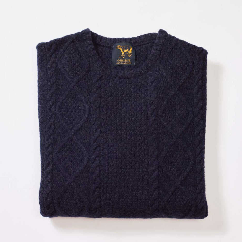 Lambswool large cable crew neck - Indigo Melange