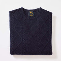 Lambswool large cable crew neck - Indigo Melange