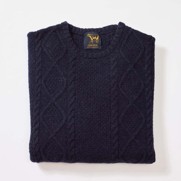 Lambswool large cable crew neck - Indigo Melange