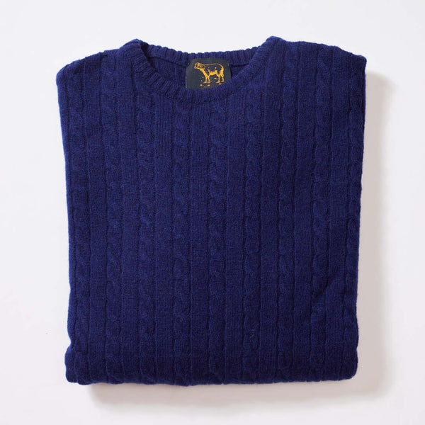 Lambswool small cable crew neck - Dark Cobalt