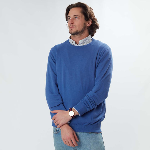 Cotton crew neck - Mid blue