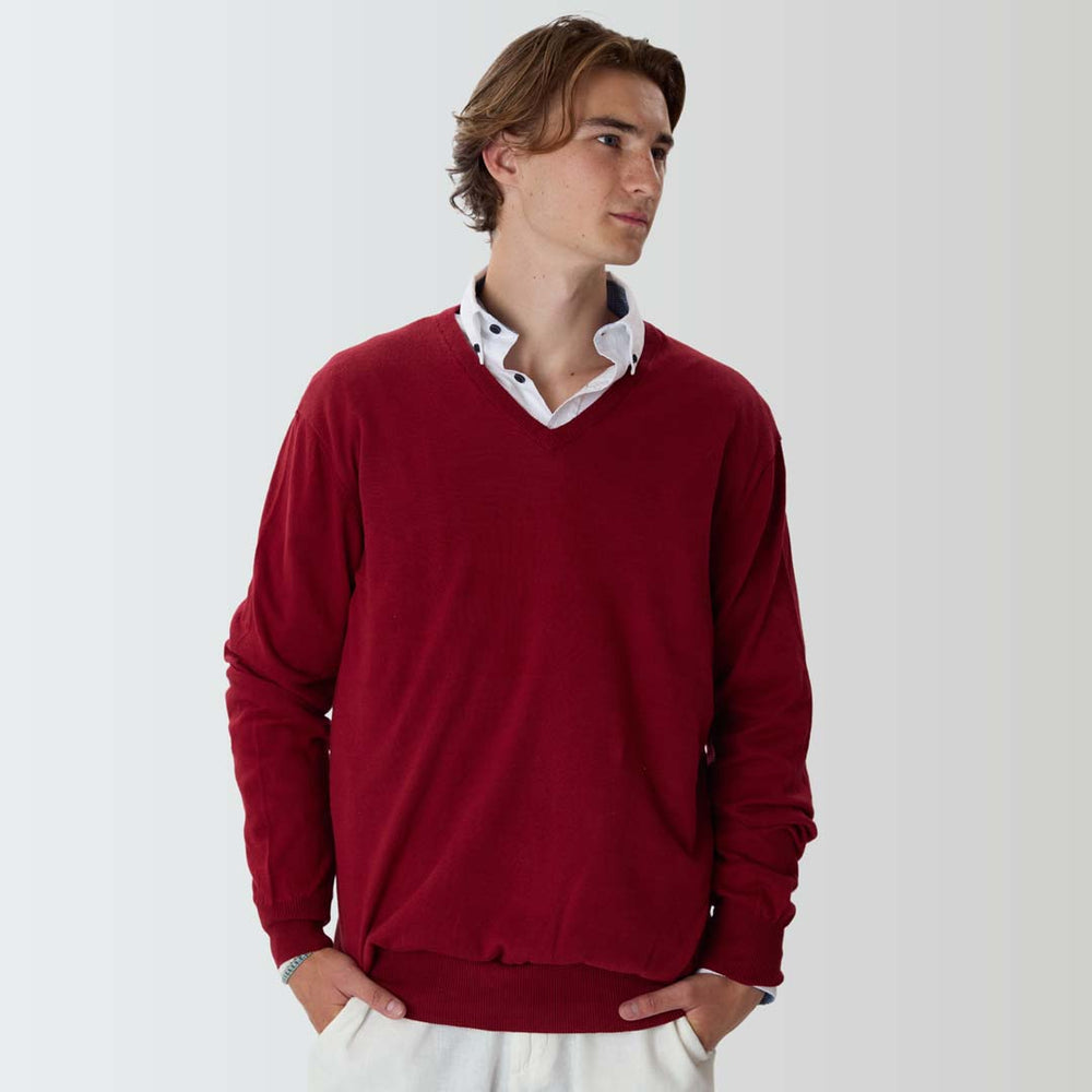 Cotton V-neck - Bordeaux