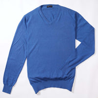 Cotton V-neck - Mid blue