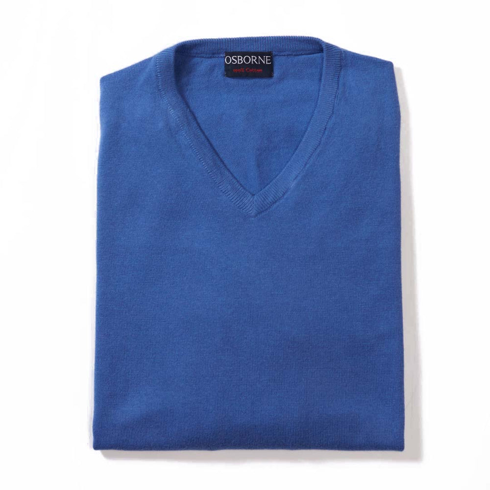 Cotton V-neck - Mid blue