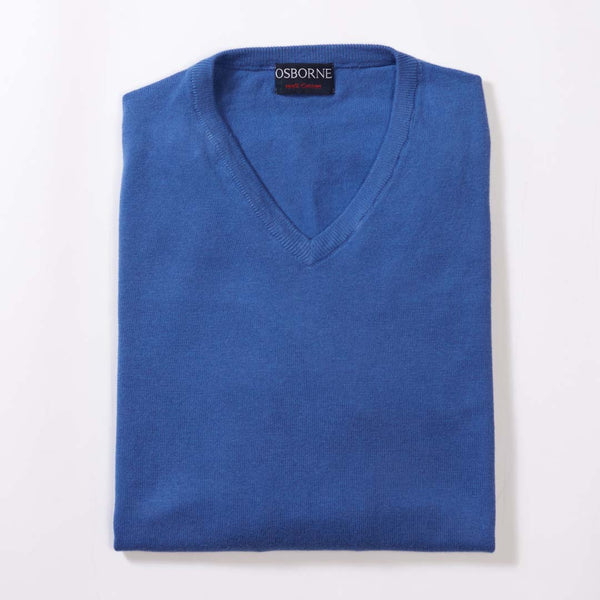 Cotton V-neck - Mid blue