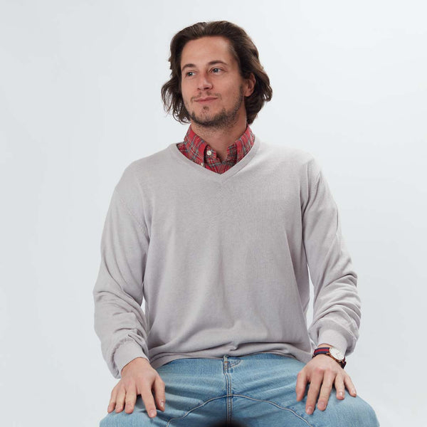 Cotton V-neck - Light Grey Old