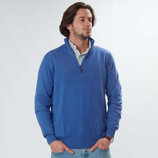 Cotton quarter zip - Mid blue