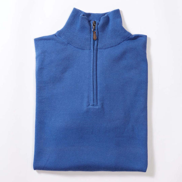 Cotton quarter zip - Mid blue