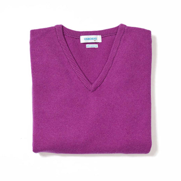 Lambswool V-neck women - Foxglove
