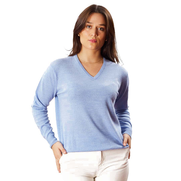 Lambswool V-neck women - Glacier