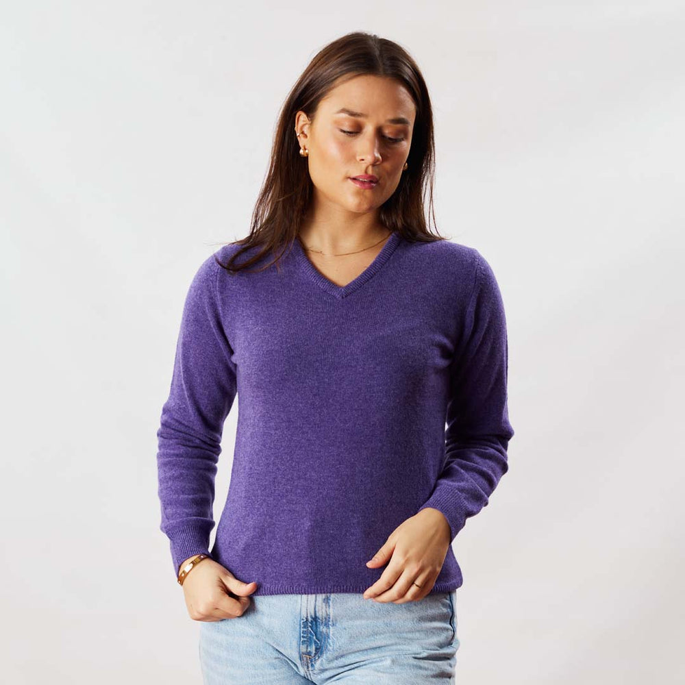 Lambswool V-neck women - Heliotrope