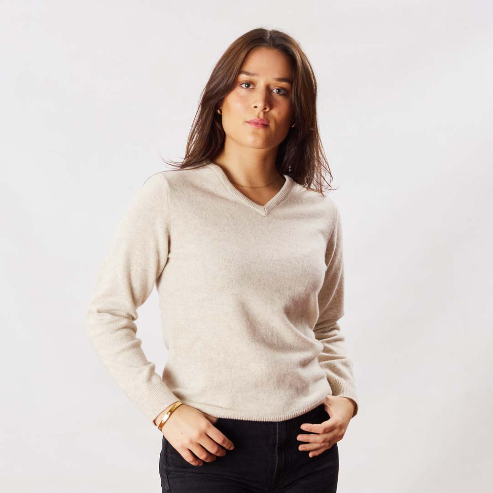 Lambswool V-neck women - Linen