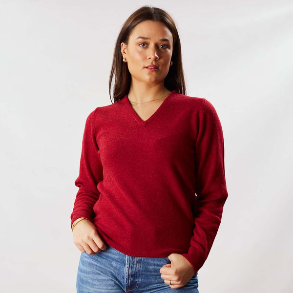 Lambswool V-neck women - Poppy Melange