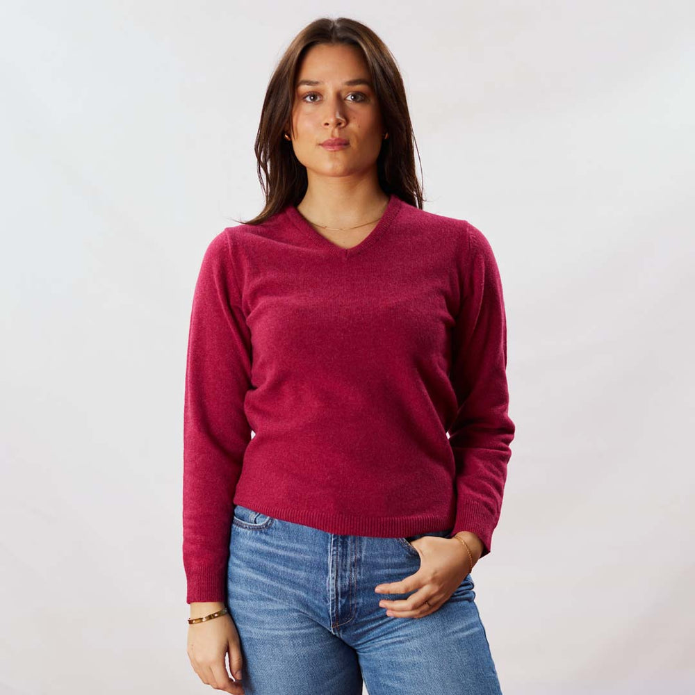 Lambswool V-neck women - Rosehip