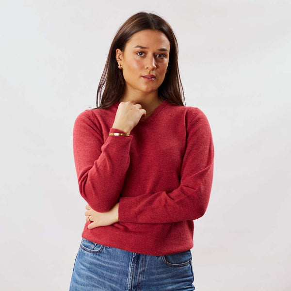 Lambswool V-neck women - Rouge