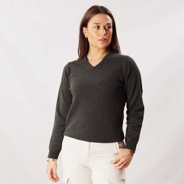 Lambswool V-neck women - Seaweed