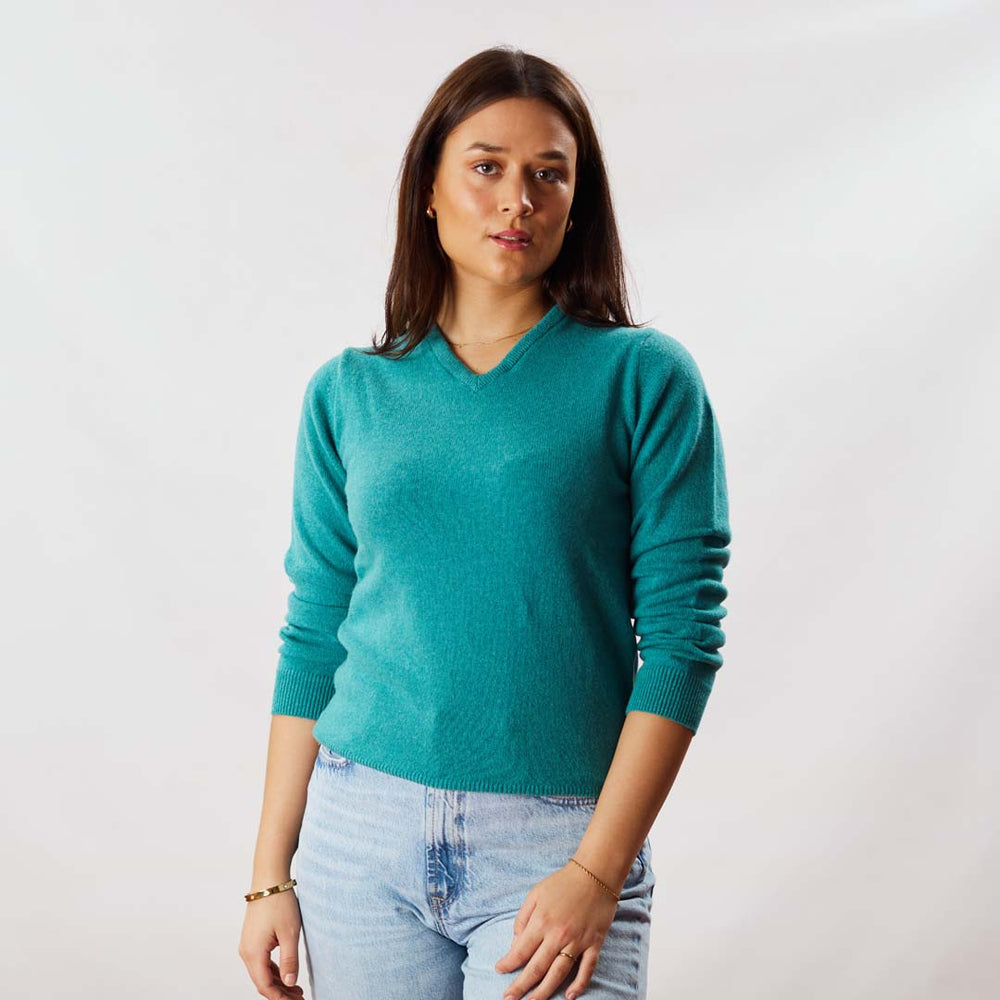 Lana d'agnello collo a V donne - Turquoise