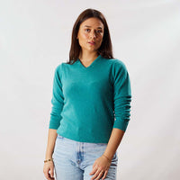 Lana d'agnello collo a V donne - Turquoise