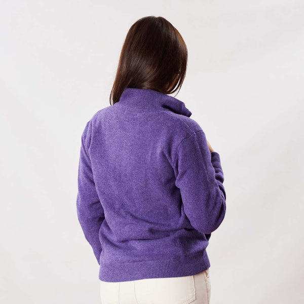 Lambswool windstopper zipped cardigan women - Heliotrope - Black lining