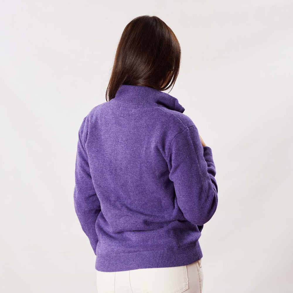 Lambswool windstopper zipped cardigan women - Heliotrope - Golf lining