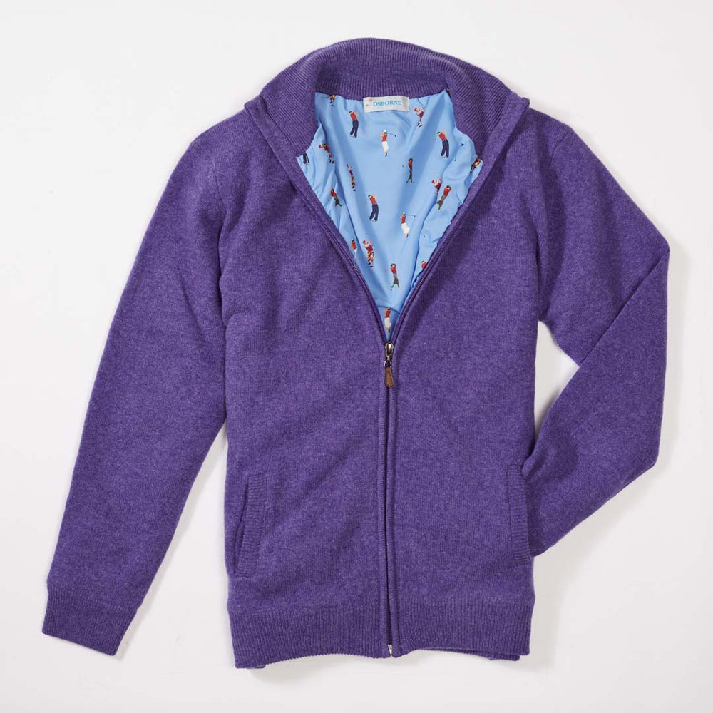 Lambswool windstopper zipped cardigan women - Heliotrope - Golf lining