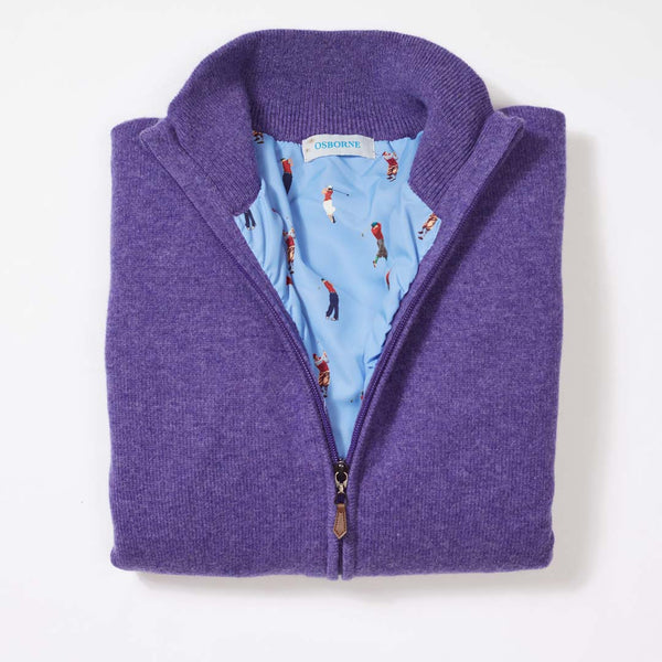 Lambswool windstopper zipped cardigan women - Heliotrope - Golf lining