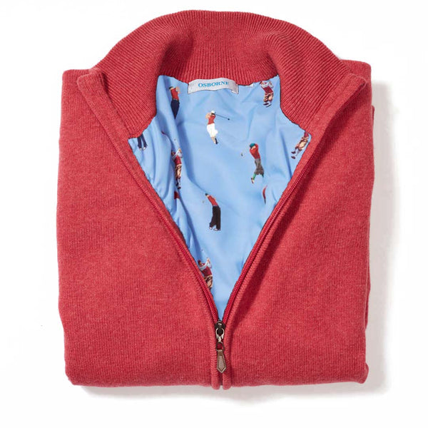 Lambswool windstopper zipped cardigan women - Rouge - Golf lining