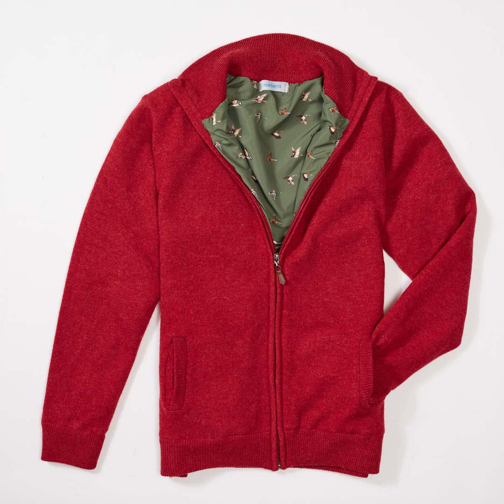 Lammwolle windstopper Strickjacke mit Reißverschluss damen - Poppy Melange - Ente Auskleidung