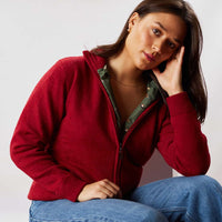 Lammwolle windstopper Strickjacke mit Reißverschluss damen - Poppy Melange - Ente Auskleidung
