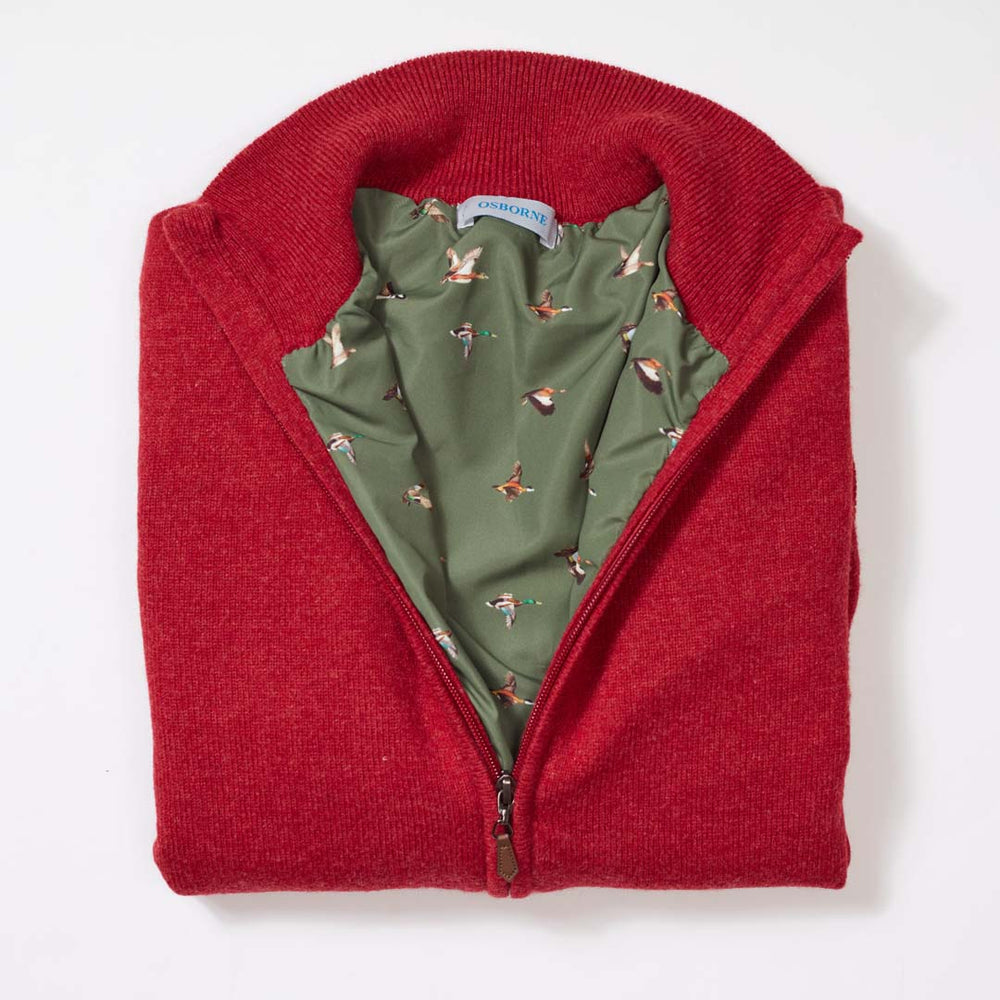 Lammwolle windstopper Strickjacke mit Reißverschluss damen - Poppy Melange - Ente Auskleidung