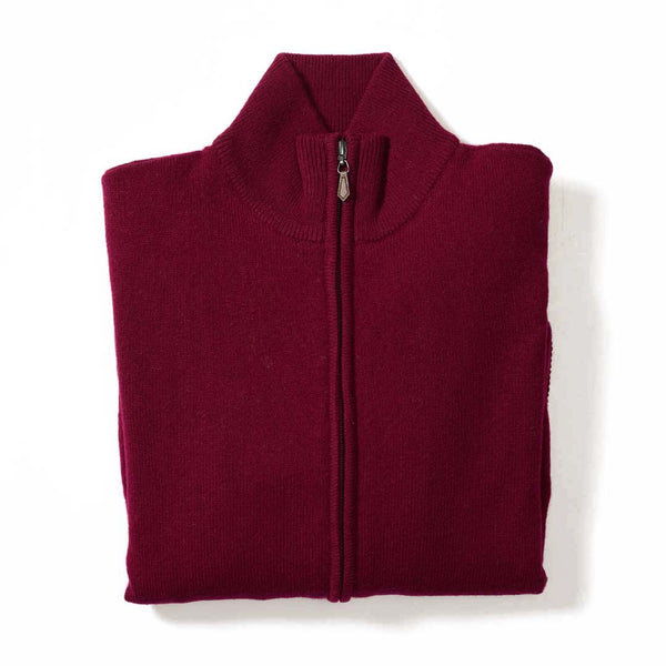 Lambswool windstopper zipped cardigan women - Bordeaux - Black lining
