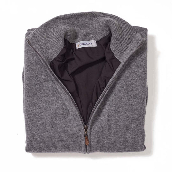Lambswool windstopper zipped cardigan women - Grey Mix - Black lining