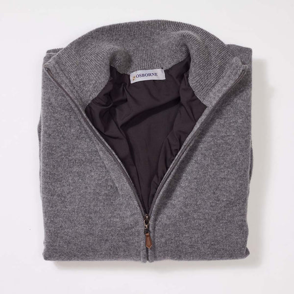 Lambswool windstopper zipped cardigan women - Grey Mix - Black lining