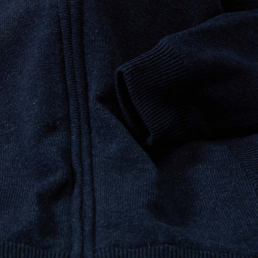 Lana d'agnello antivento cardigan con zip donne - Indigo Melange - fodera nera