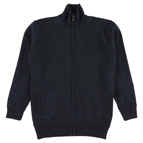 Lambswool windstopper zipped cardigan women - Indigo Melange - Black lining